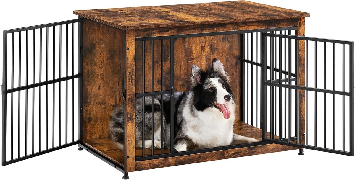 Hundekäfig bis zu 32 kg mit 2 Türen, Vintagebraun / L (98 x 65 x 69 cm)