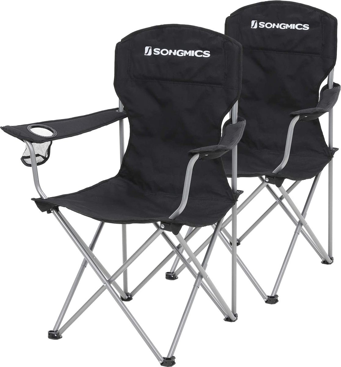 2er-Set Campingstuhl mit robustem Stahlgestell, Schwarz