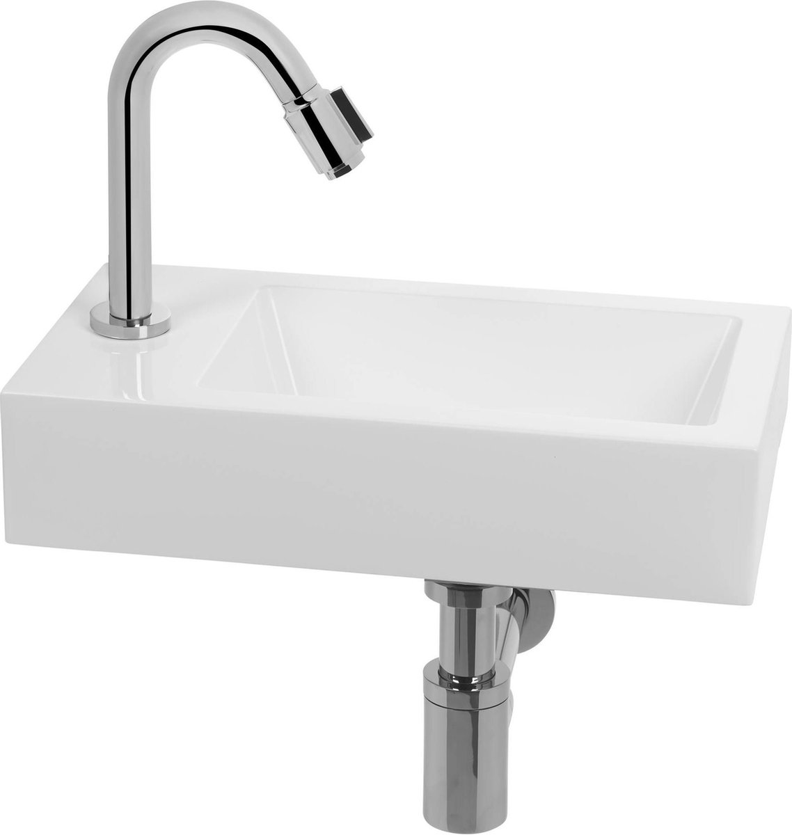 Saqu Square Waschtisch-Set mit Chromhahn links, weißem Mineralmarmor