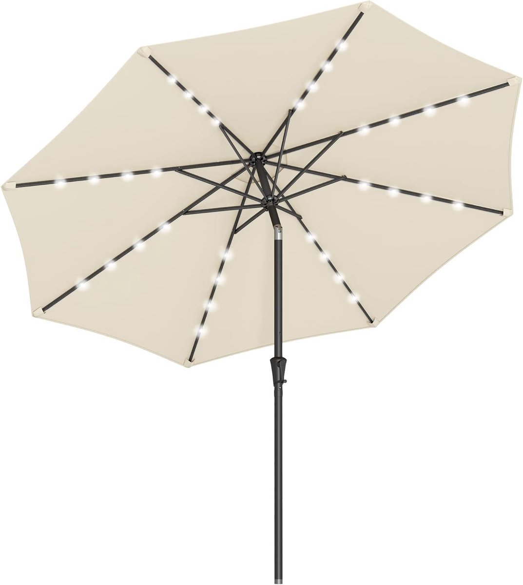 Sonnenschirm mit LED-Solar-Beleuchtung ohne Ständer, Beige / 3 M