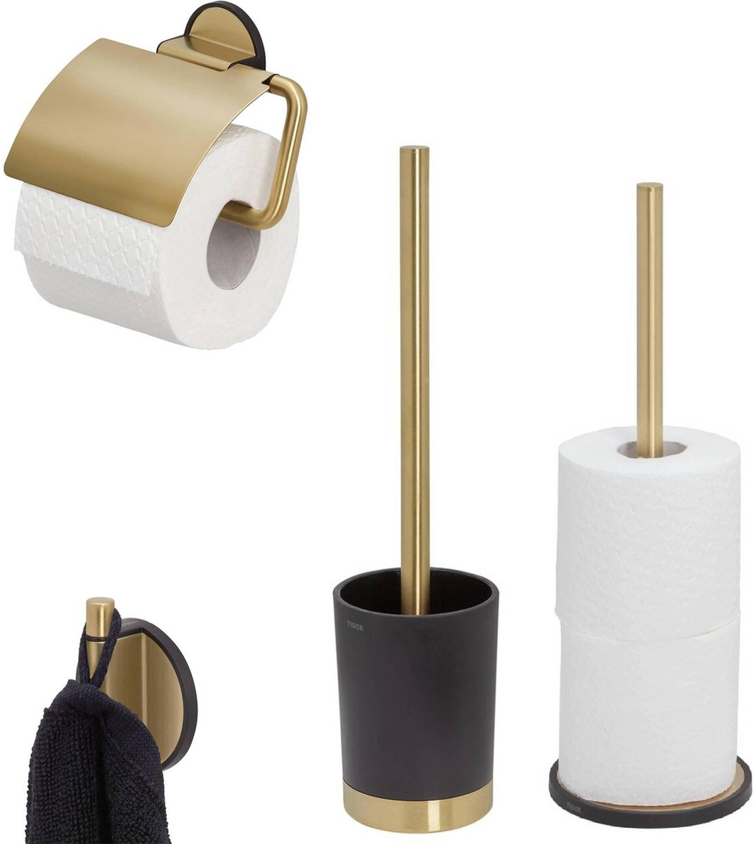 Tiger Tune WC-Zubehör-Set 4-teilig freistehend Messing gebürstet/Schwarz