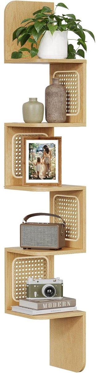 Wandregal mit 5 Ebenen und PVC-Rattan-Seitenplatten