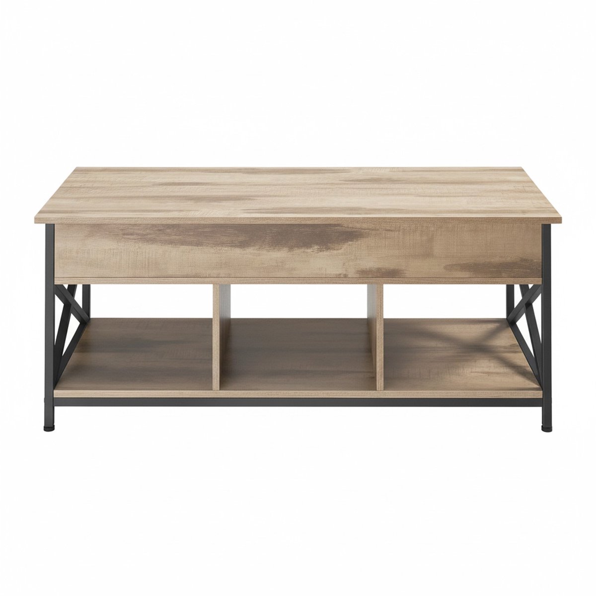 Couchtisch, höhenverstellbare Tischplatte, Kaffeetisch, Kamelbraun + Schwarz / 60 x 120 x (48-62) cm