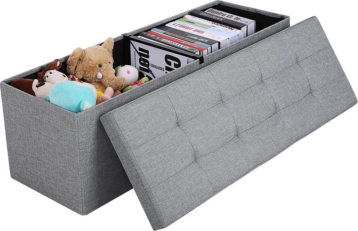 Sitzbank aus Leinenimitat mit stauraum, Hellgrau / 38 x 110 x 38 cm