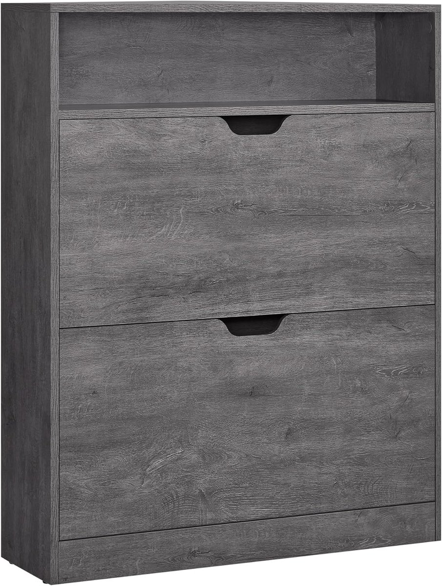 Schuhschrank 2 Klappen offenes Fach, Nebelgrau / 80B cm