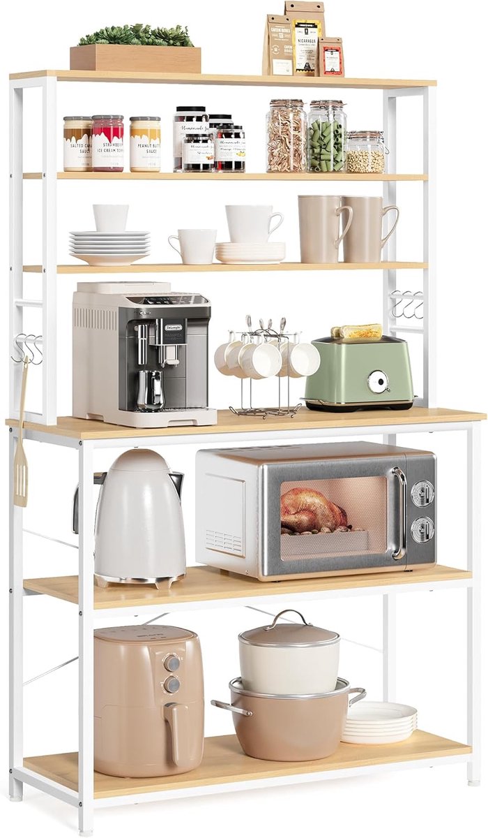 Küchenregal mit Steckdosen und Gitterplatte, Eichenfarben + Weiß / 100W cm