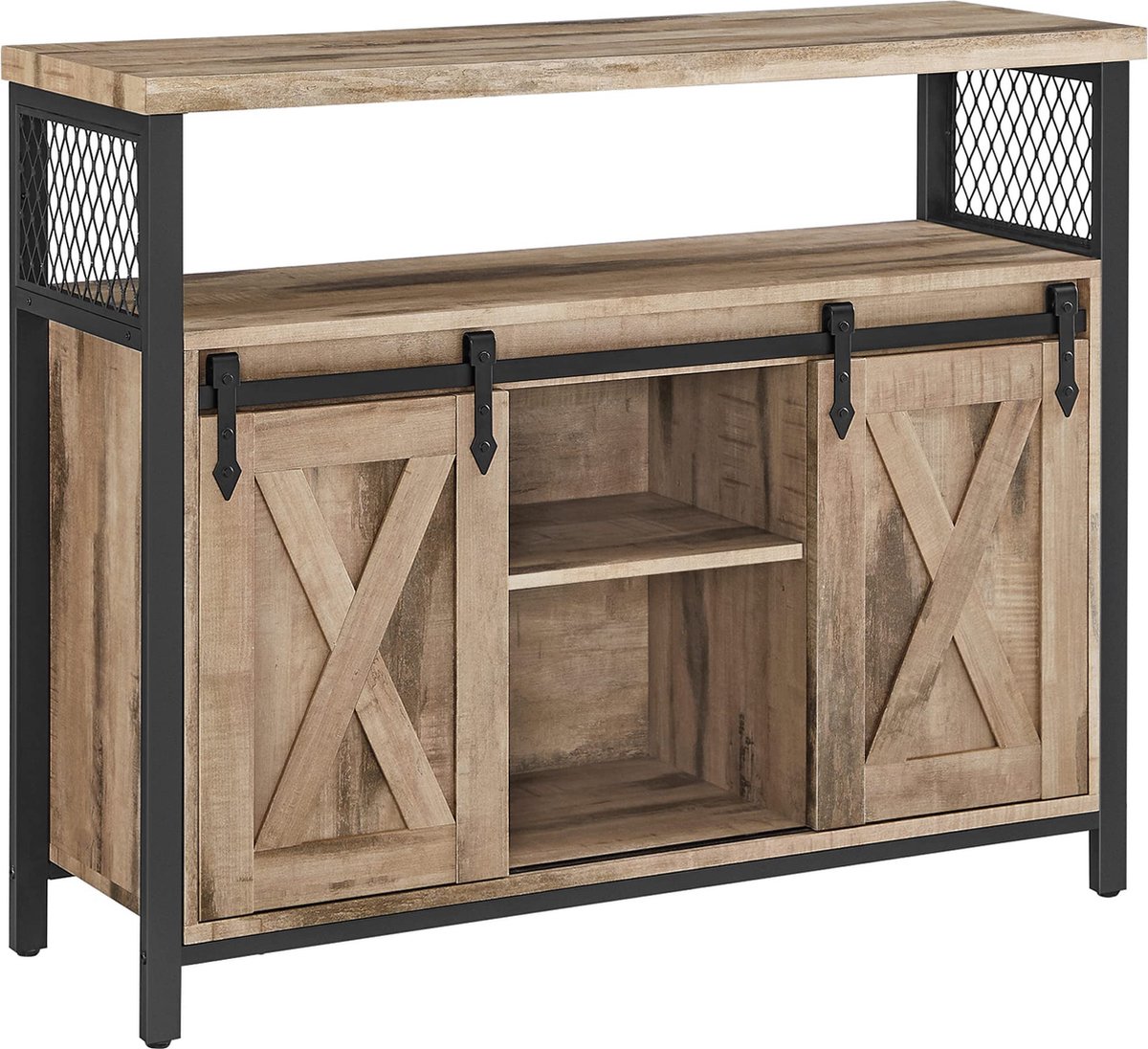 Sideboard mit 2 Schiebetüren, Naturfarben + Schwarz