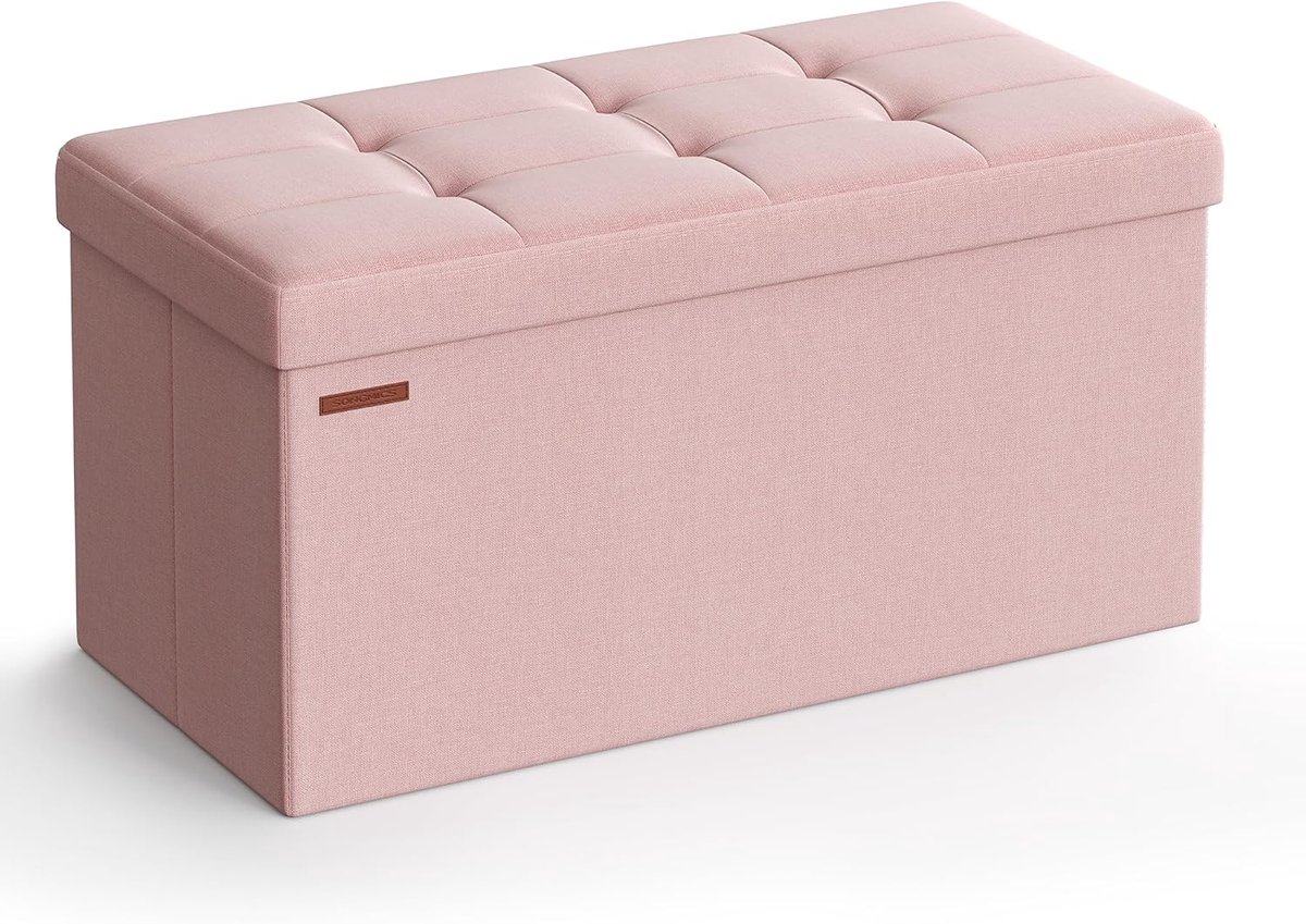 Sitzbank aus Leinenimitat mit stauraum, Pastellrosa / 38 x 76 x 38 cm