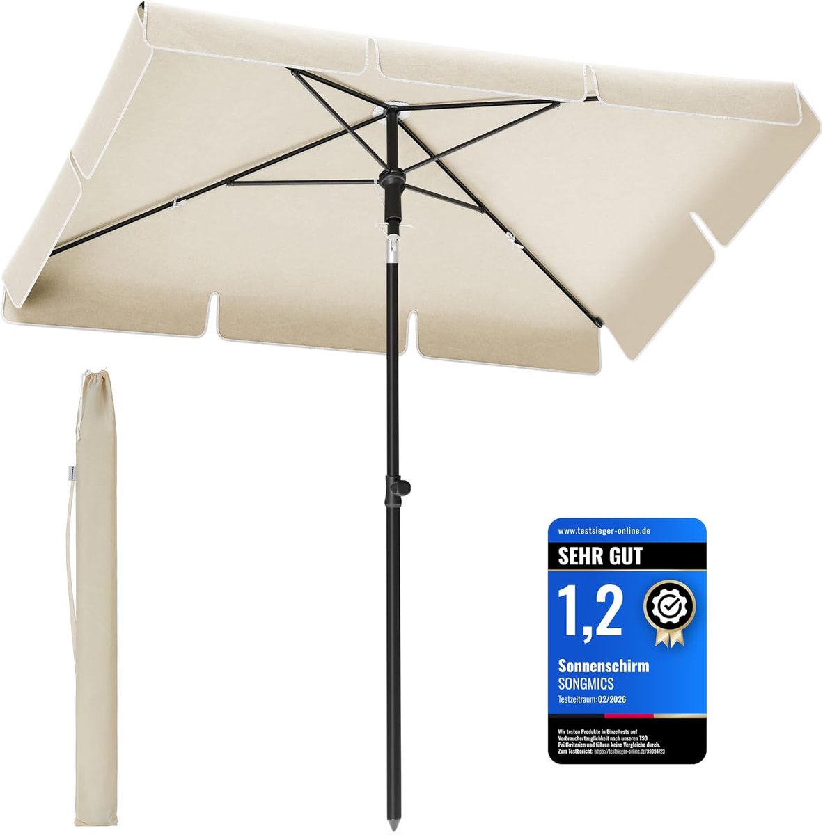 Knickbarer Sonnenschirm für Balkon, Beige / 200 X 125 cm