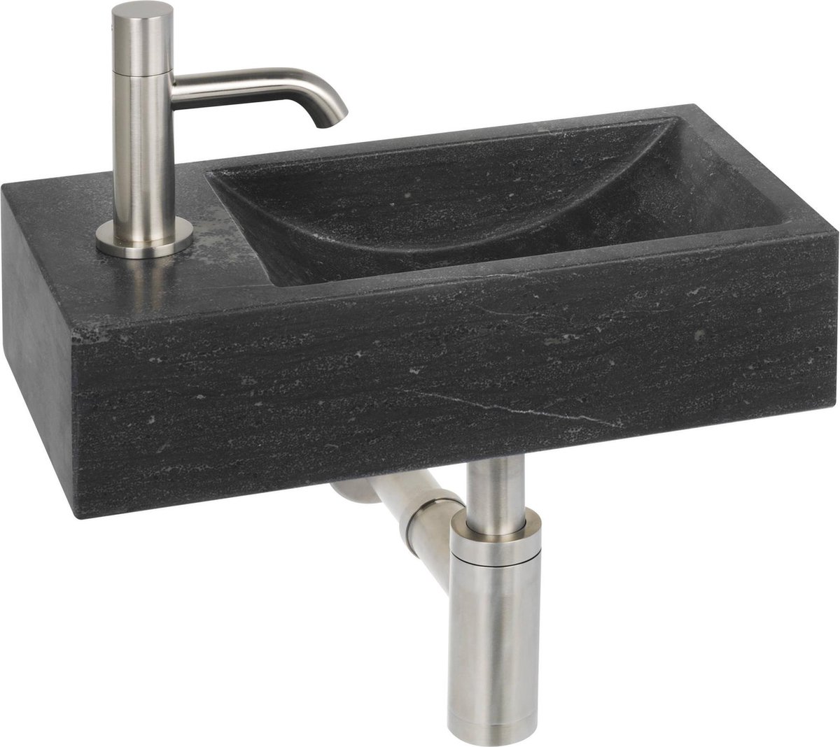 Ben Venetia Waschbecken-Set mit Armatur in Edelstahl-Optik links Naturstein