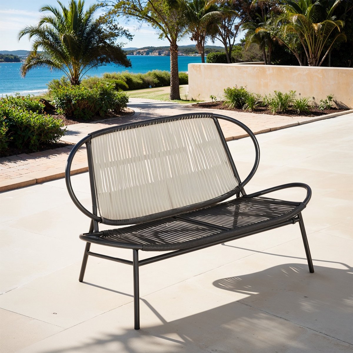 Gartenbank aus PE-Rattan 70 x 138,5 x 79 cm tintenschwarz