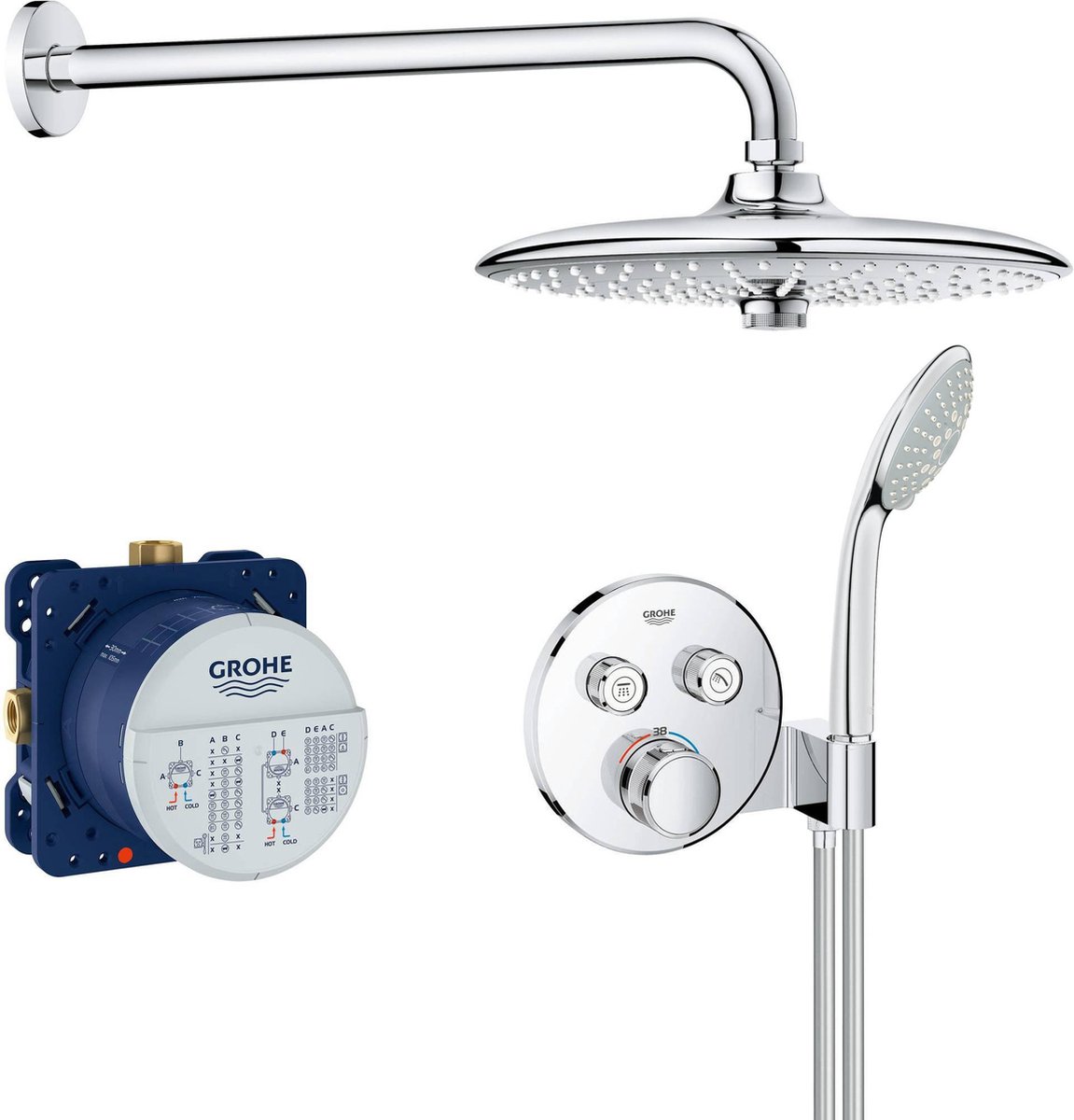 Grohe Grohtherm Smartcontrol 260 Unterputz-Regenbrausegarnitur mit 6 Strahlarten Ø26cm Chrom