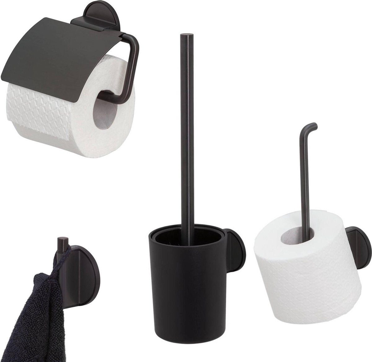 Tiger Tune Toilettenzubehör-Set 4-teilig hängend Schwarz gebürstet/Schwarz