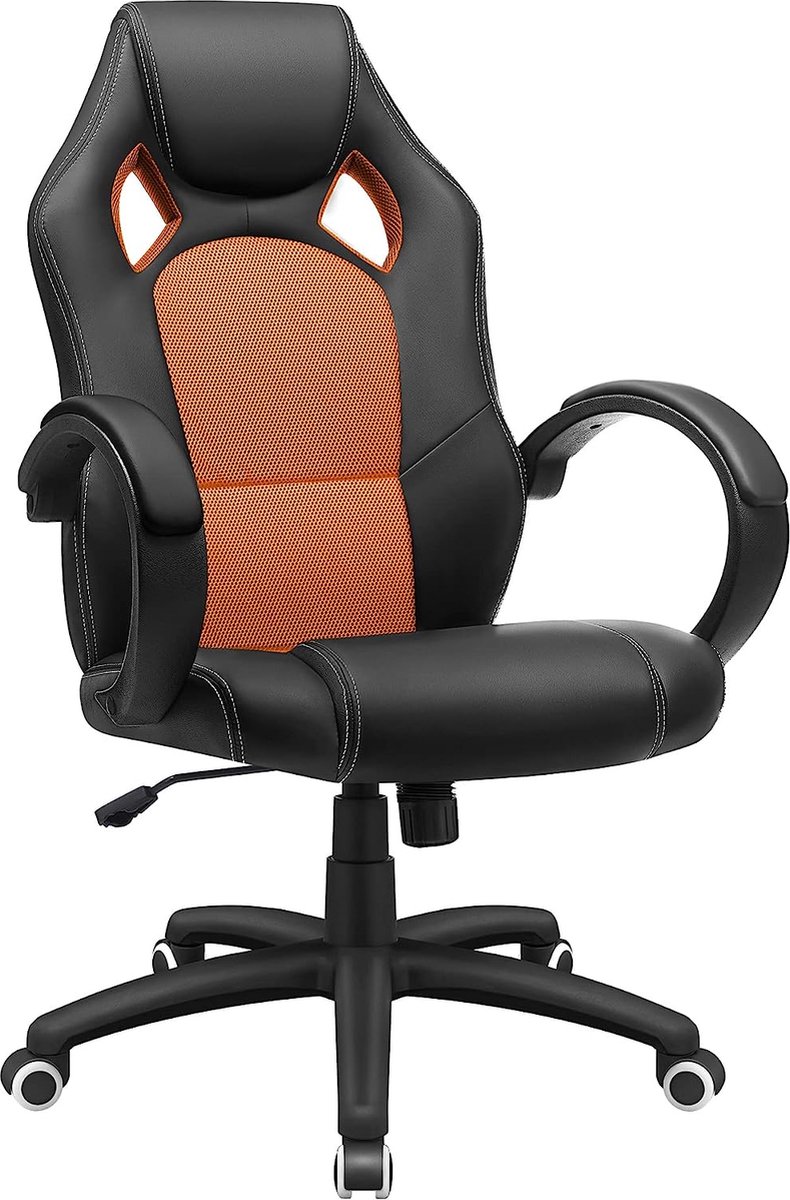 Drehbarer Gaming Stuhl mit PU-Bezug, Schwarz + Orange