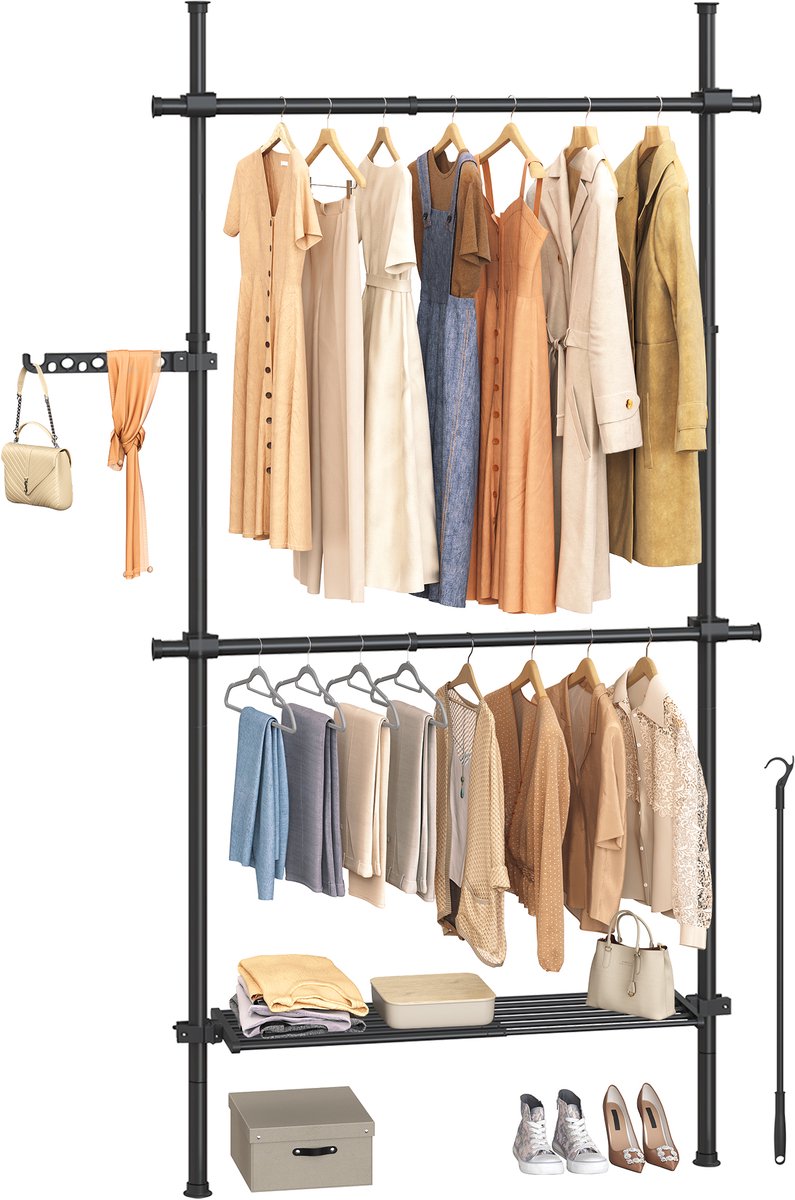 Kleiderständer deckenhoch, Mattschwarz / 1 Reihe（84L~123L ）cm