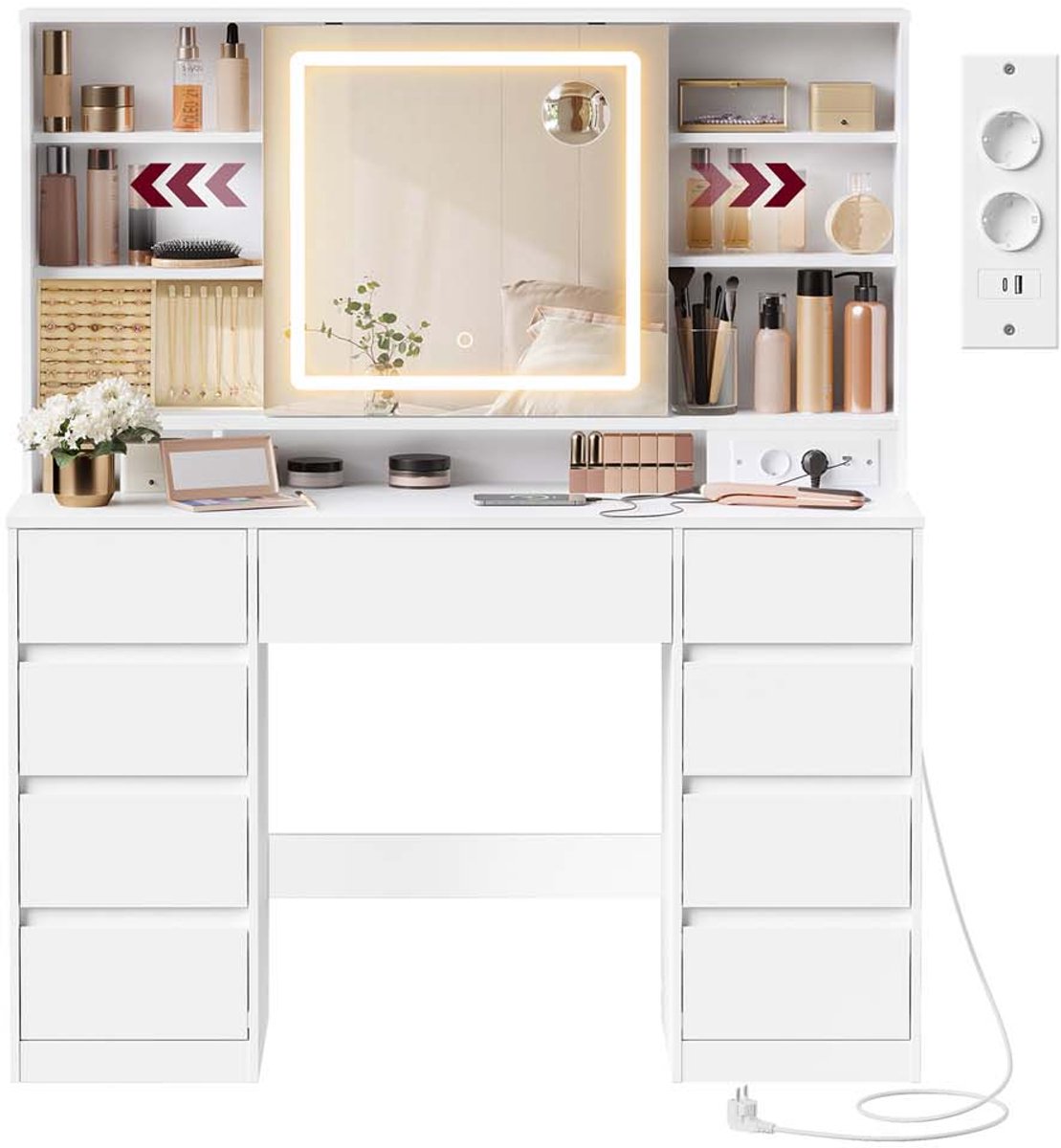 Kailyn Kollektion - Schminktisch mit Spiegel und LED Beleuchtung, 40T x 110B x 141,5H cm / Schminktisch mit LED