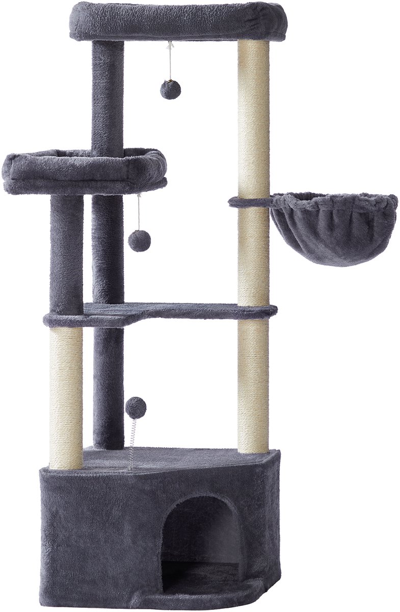 Katzenbaum mit großer Höhle und mehreren Spiel- und Liegeflächen, Dunkelgrau