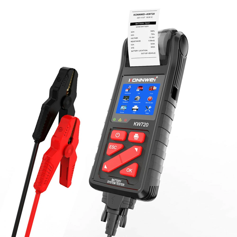 KONNWEI KW720 Autobatterietester mit integriertem Drucker 6V/12V/24V Universal-Batterieanalysator Start-/Ladetest