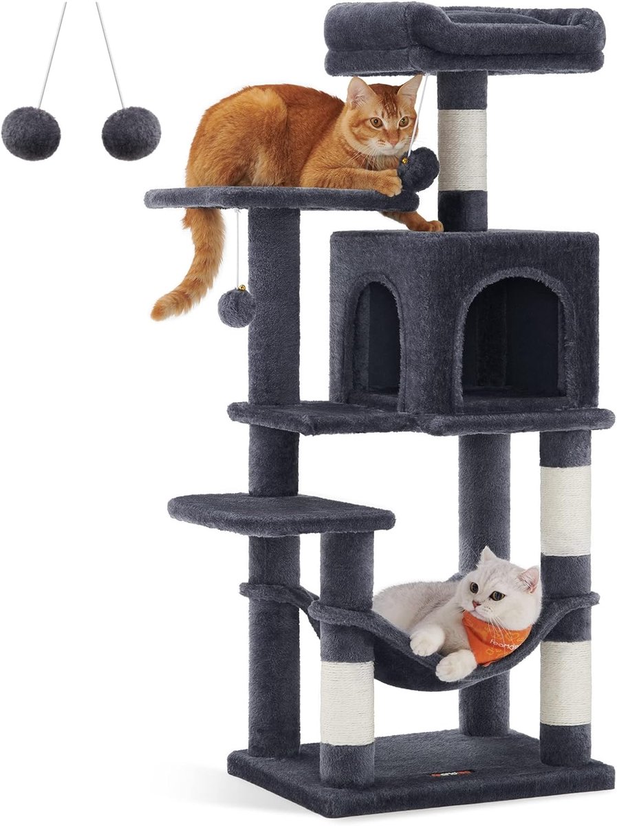 Katzenbaum mit Höhle und Liegeflächen, Hellgrau / M (45 x 35 x 112 cm)