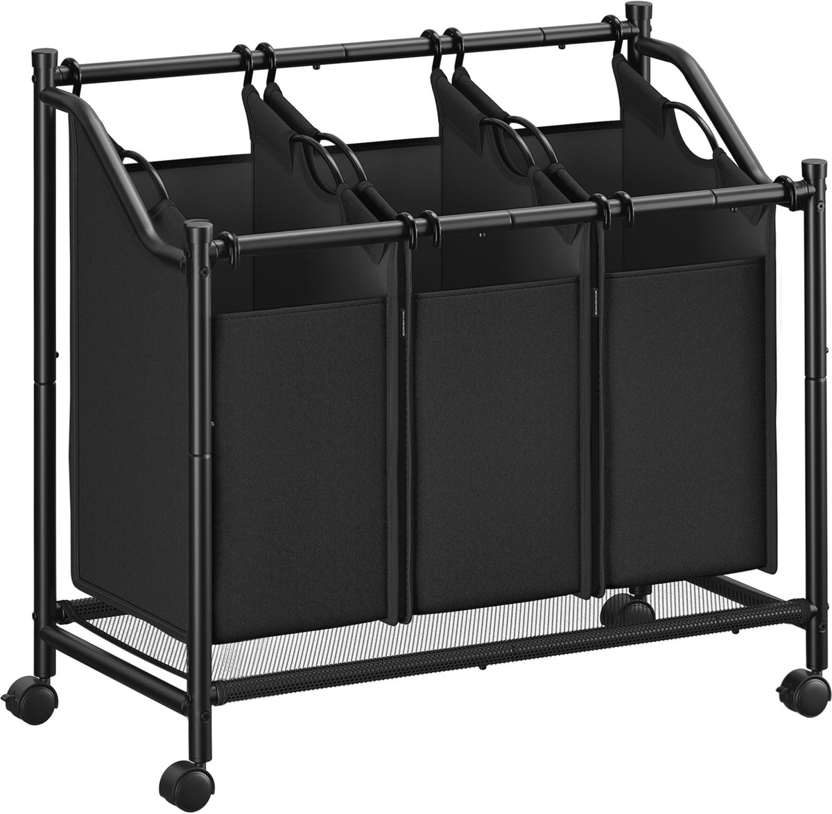 Wäschesammler mit 4 abnehmbaren Stofftaschen, Tintenschwarz / 105 L (3 Fächer)
