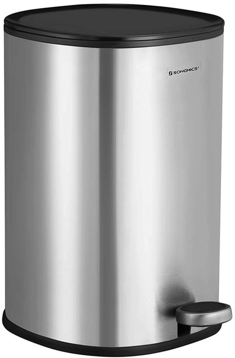 Treteimer aus Stahl mit Softclose-Funktion, Silbern + Schwarz
