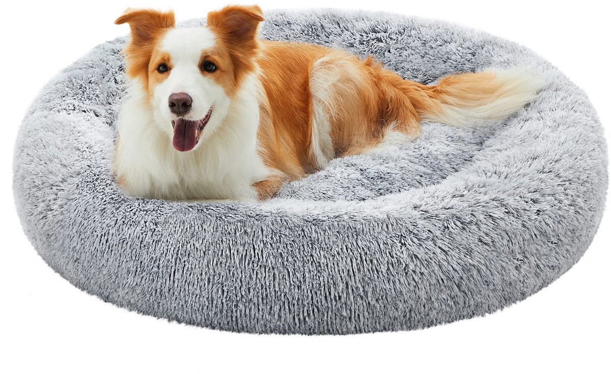 Hundebett in Donut-Form waschbar mit weichem Plüsch, Ombré-Grau / L 100 x B 100 x H 20 cm