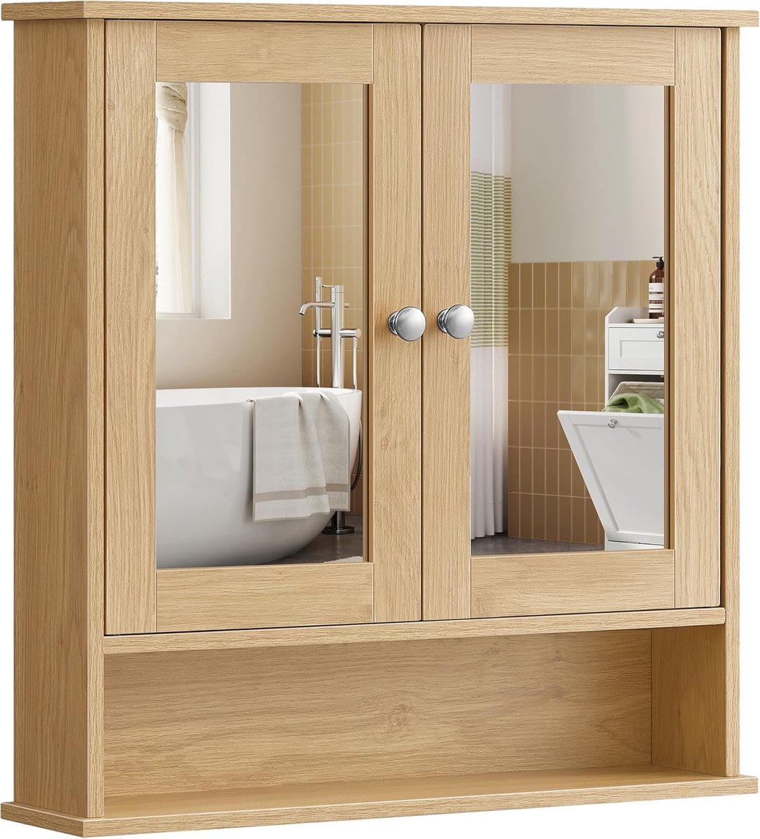Spiegelschrank mit offenem Fach Wandmontage, Natureichenfarben
