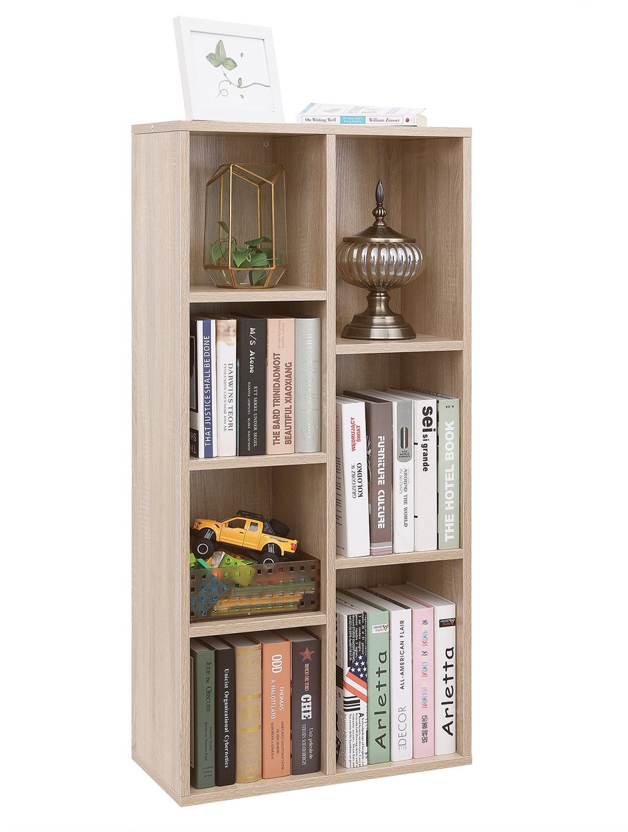 Bücherregal mit 7 Fächern, Eichefarben