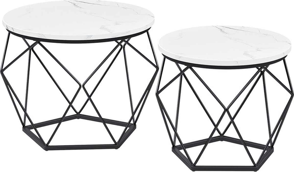 Couchtisch rund mit abnehmbarer Platte 2er Set, Weiß + Schwarz