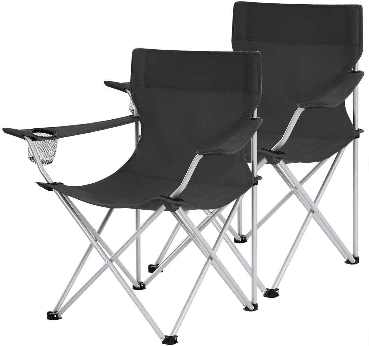 2er-Set Campingstühle mit Armlehnen und Getränkehalter, Schwarz