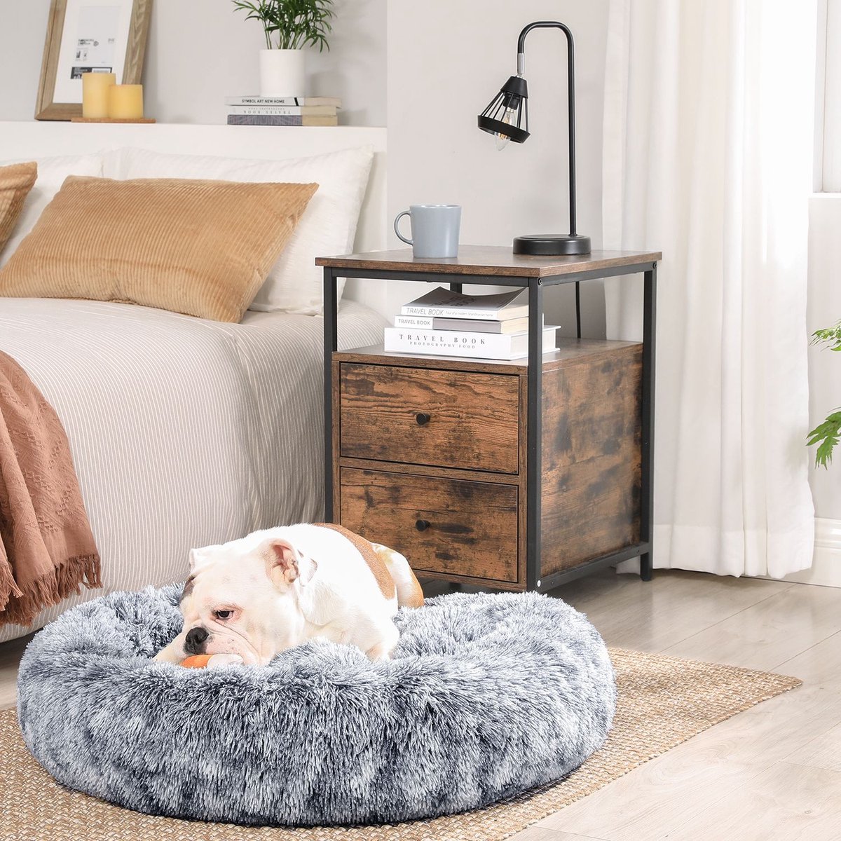 Flauschiges Hundebett in Donutform, Hellgrau