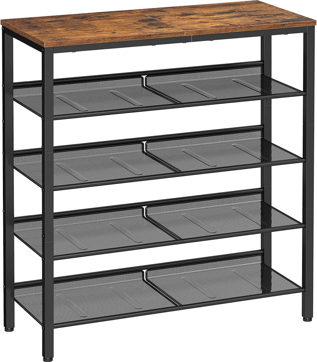 Schuhregal, Vintagebraun + Schwarz / 5 Ebenen (28 × 75 × 93 cm)