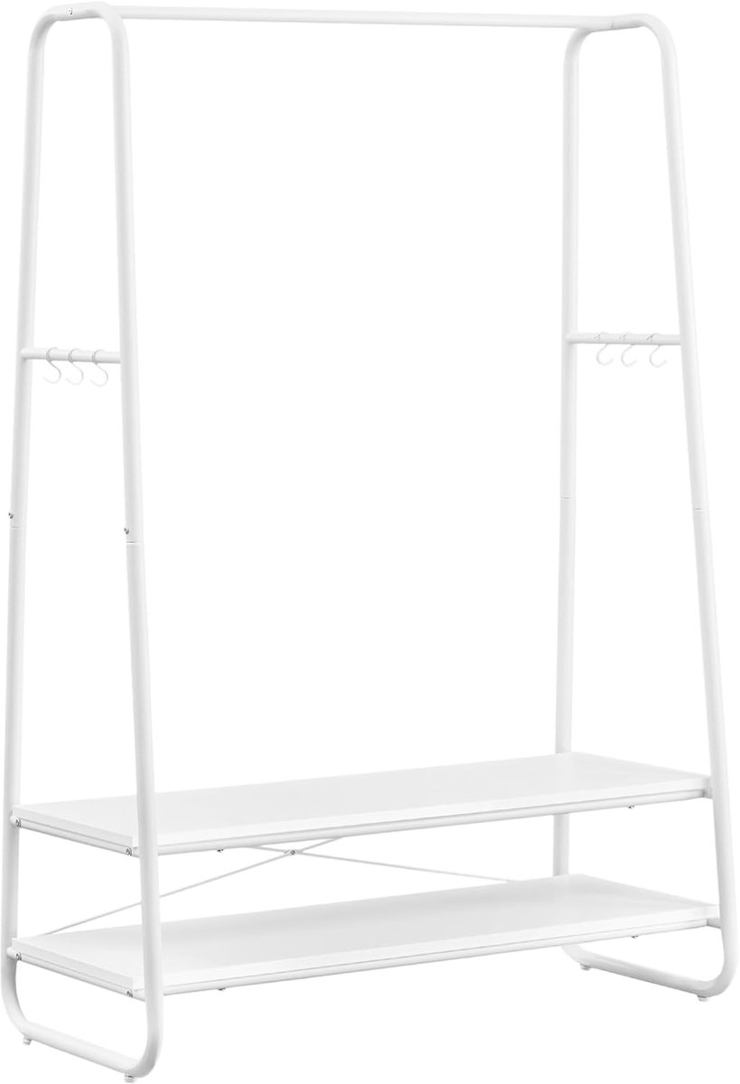 Kleiderständer mit 2 Ablagen und 6 Haken, Wolkenweiß + Mattweiß / 100B cm