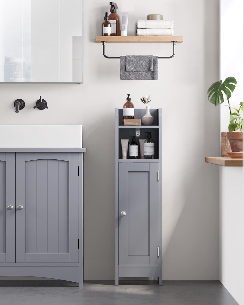 Toilettenschrank schmal mit verstellbaren Ablagen, Mystisches Grau