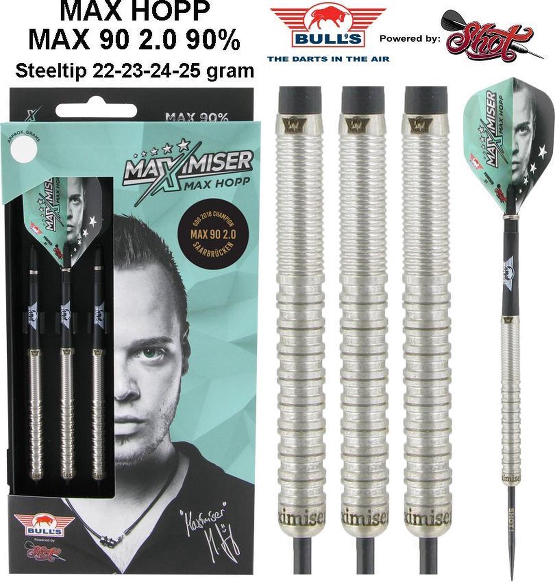 Bull's Max Hopp 2.0 90% 24 Gramm Darts mit Stahlspitze