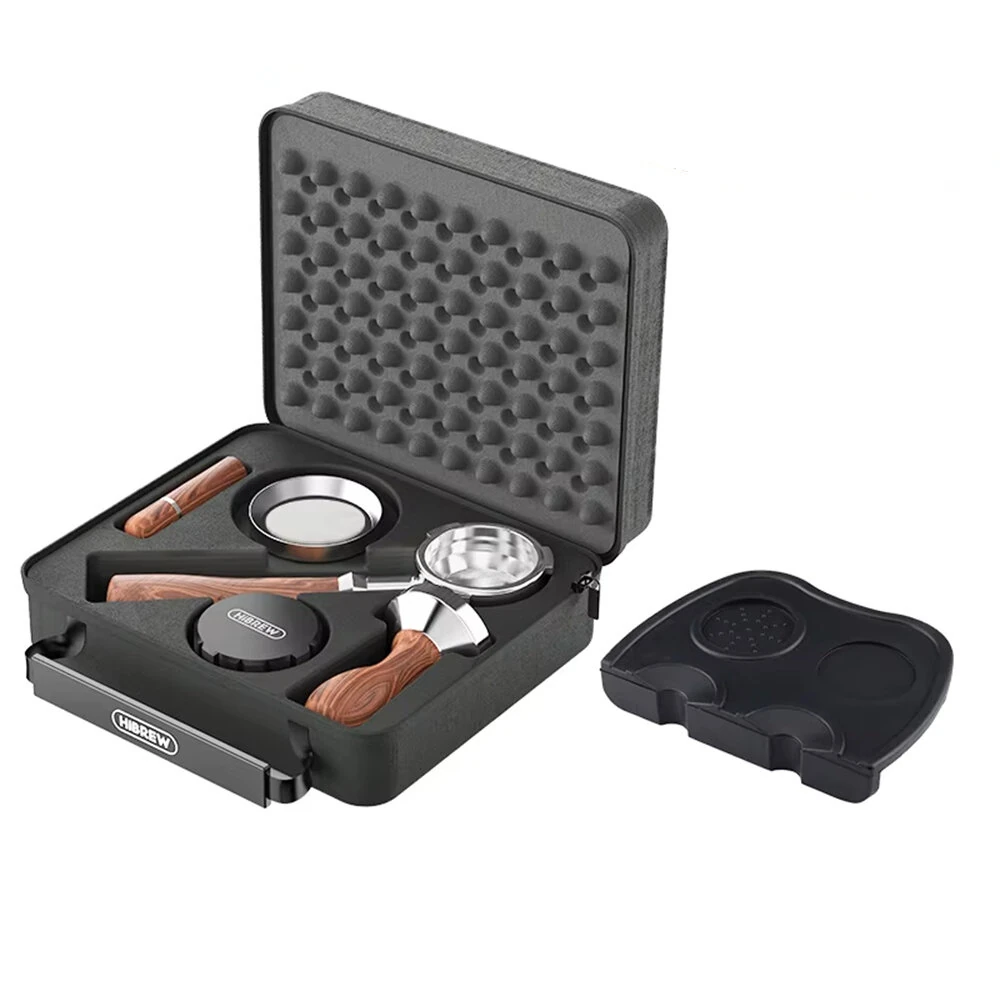 HiBREW 58mm Espresso-Zubehörset mit bottomless Portafilter, Tamper, Distributor, Dosing Funnel, Filterpapers, Rührer & M