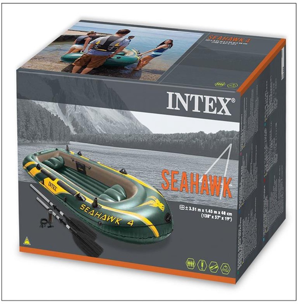 Intex Boot Seahawk 4 Set, Grün, 351 x 145 x 48 cm/ 4-teilig