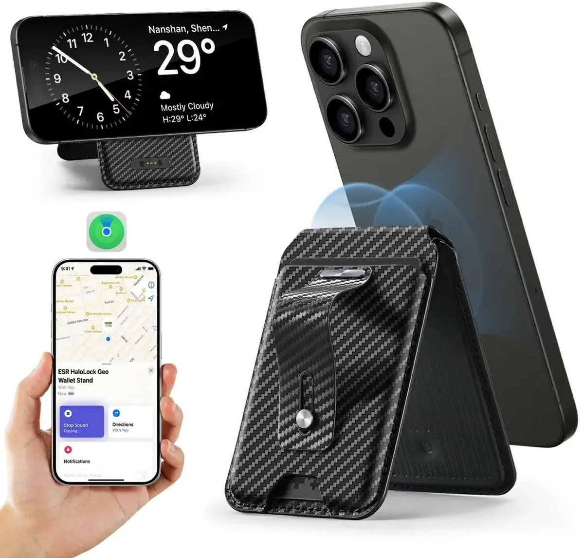 Geo Magnet-Wallet-Ständer (Grip) - Midnight Black