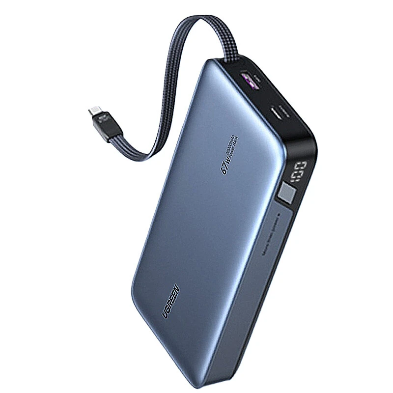 Ugreen PB550 67W 72Wh 20000mAh Digitalanzeige Machtbank mit integriertem Type-C-Kabel Externe Batterie Stromversorgung m