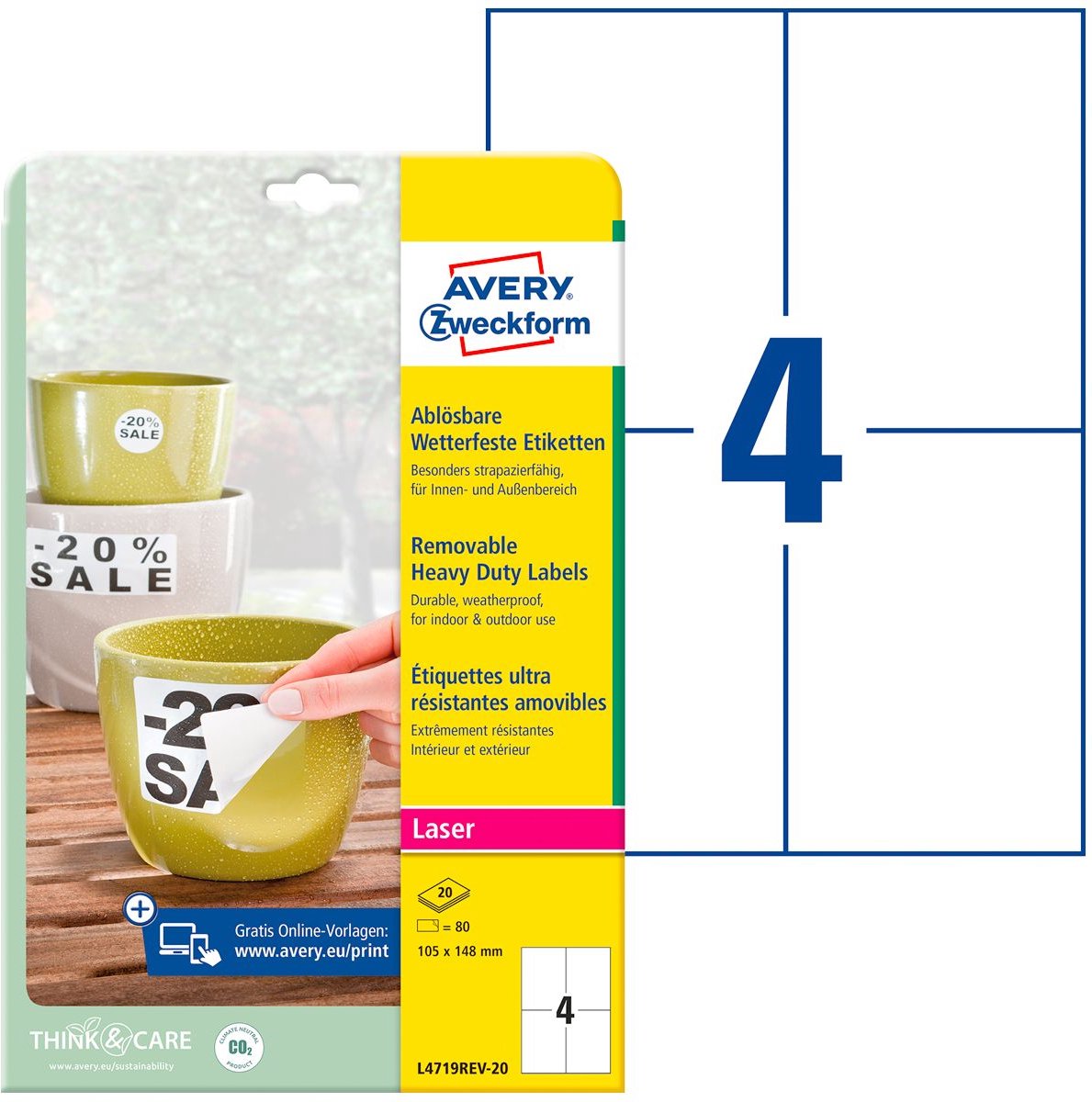 Avery Zweckform Etiketten wetterfest Polyester wiederablösbar weiß 105