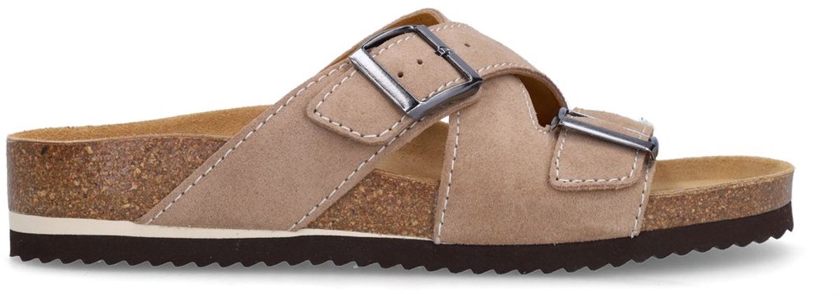 Beigefarbene Veloursleder-Sandalen