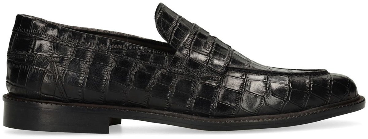 Schwarze Leder-Loafer mit Krokomuster
