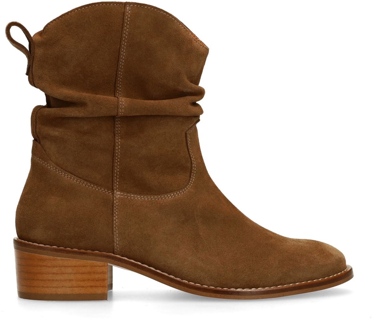 Beigefarbene Veloursleder-Stiefeletten