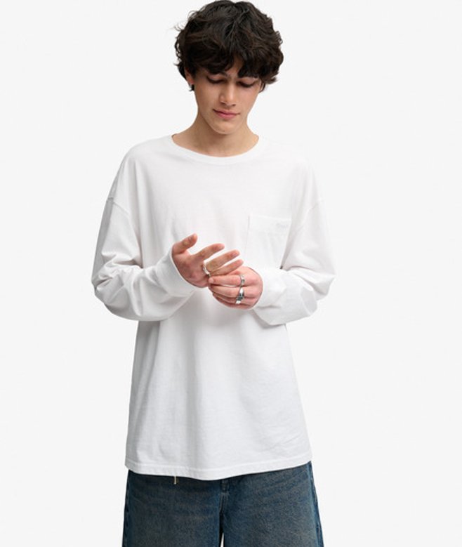 Superdry Herren Bench Boxy Langarm-shirt mit Tasche White - Größe: M