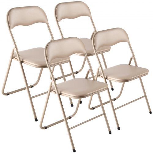 VEVOR 4-pack fällstolar, hopfällbara läderfåtöljer med kraftig metallram och vadderad dyna, bärbara hopfällbara kortbordsstolar, stapelbara säten för hem, trädgård, fester, evenemang, kaki