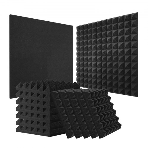 VEVOR Akustiska Skumpaneler, 24-pack 12 x 12 x 2 tum, Pyramidformade Ljudisolerade Väggpaneler, Brandsäkra Akustiska Paneler, Ljuddämpande Absorberande Paneler för Studioväggar och Tak, Svart