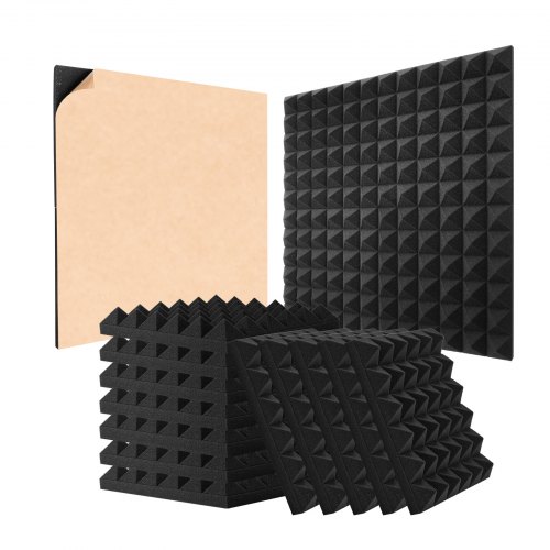 VEVOR Akustiska Skumpaneler, 48-pack 12 x 12 x 2 tum, Självhäftande Pyramid Ljudisolerade Väggpaneler, Brandsäkra Akustiska Paneler, Ljuddämpande Absorberande Paneler för Studioväggar och Tak, Svart
