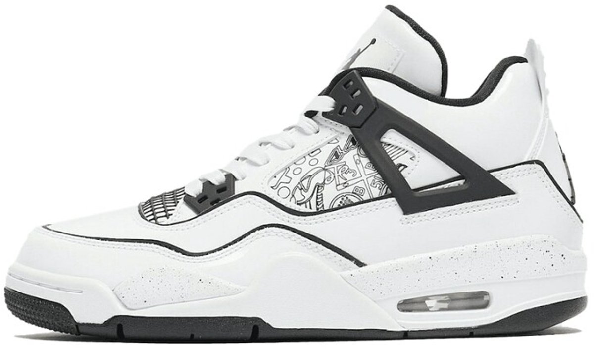 Air Jordan 4 Retro GS DIY Kinder-Sneakers Weiß Schwarz Volt DC4101-100 39