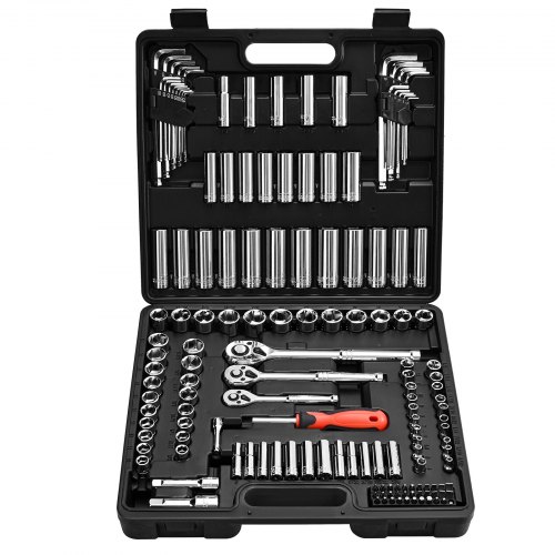 VEVOR Hylsnyckelsats, 149 delar, 9,5 & 6,4 & 12,7 mm hylsnyckel- och spärrhakesats, SAE och metrisk, djup och grund, mekanisk verktygssats med bits, tillbehör, förvaringsväska, CR-V legerat stål, för reparation