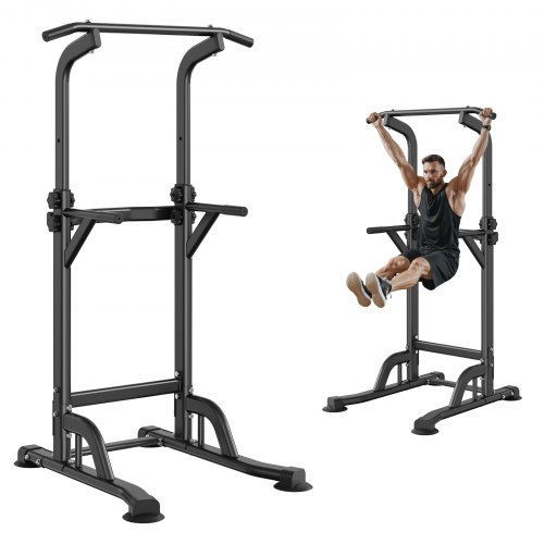 VEVOR Power Tower Dip Station, 10-nivåers höjdjusterbar pull-up bar-stativ, multifunktionell styrketräningsutrustning med 4 sugfotskydd, hemmagym fitness dip bar-station, 145 kg